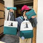 5-Piece Backpack and Tote Bag Set with Cat Design