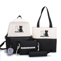 5-Piece Backpack and Tote Bag Set with Cat Design