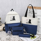 5-Piece Backpack and Tote Bag Set with Cat Design