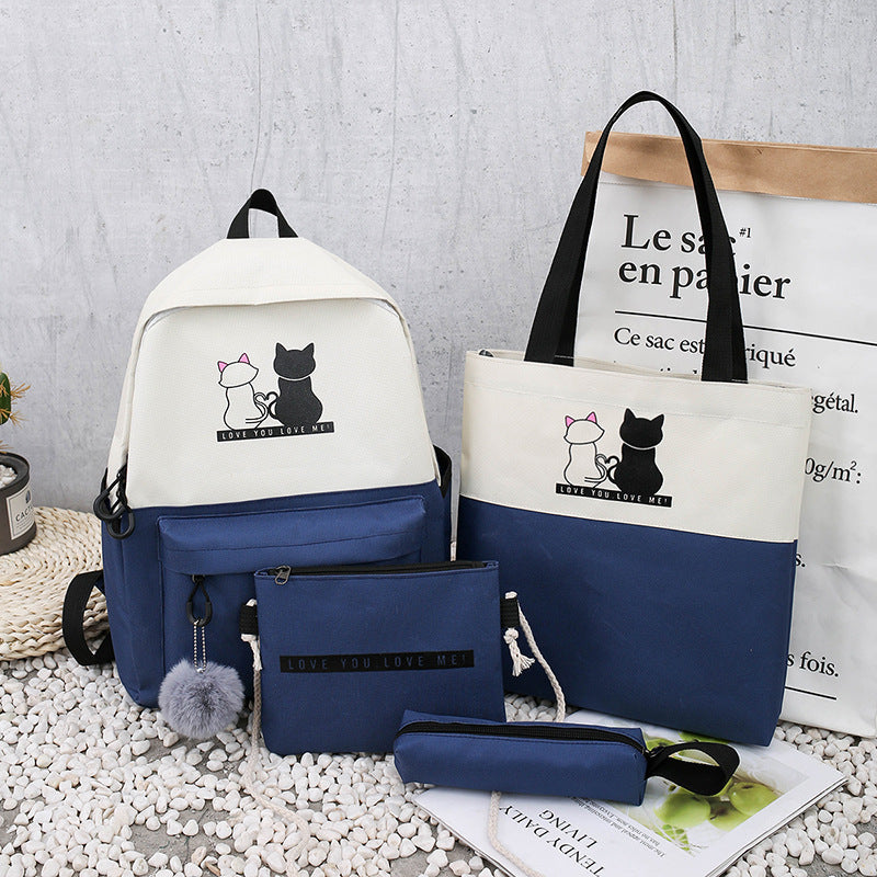 5-Piece Backpack and Tote Bag Set with Cat Design