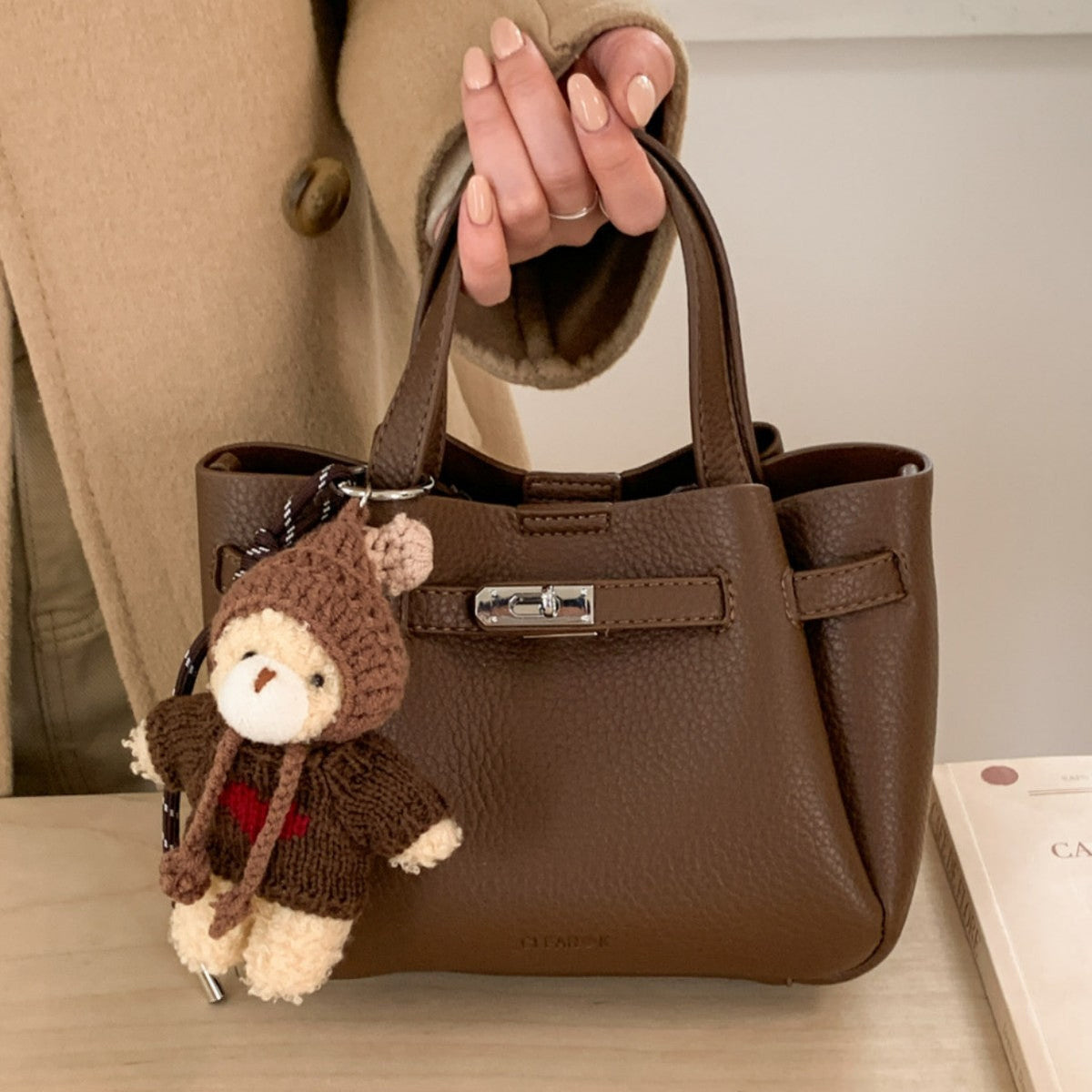 Mini Handbag with Cute Plush Pendant