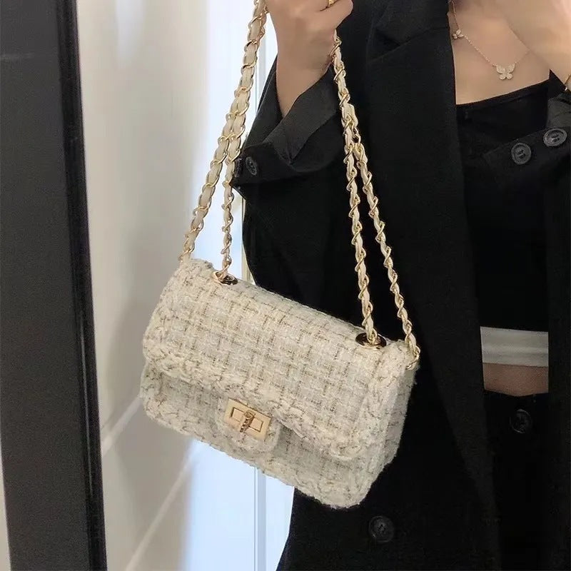 Textured Chain-Detail Crossbody Bag