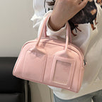 mini handbag with cute plush pendant and delicate bow decoration