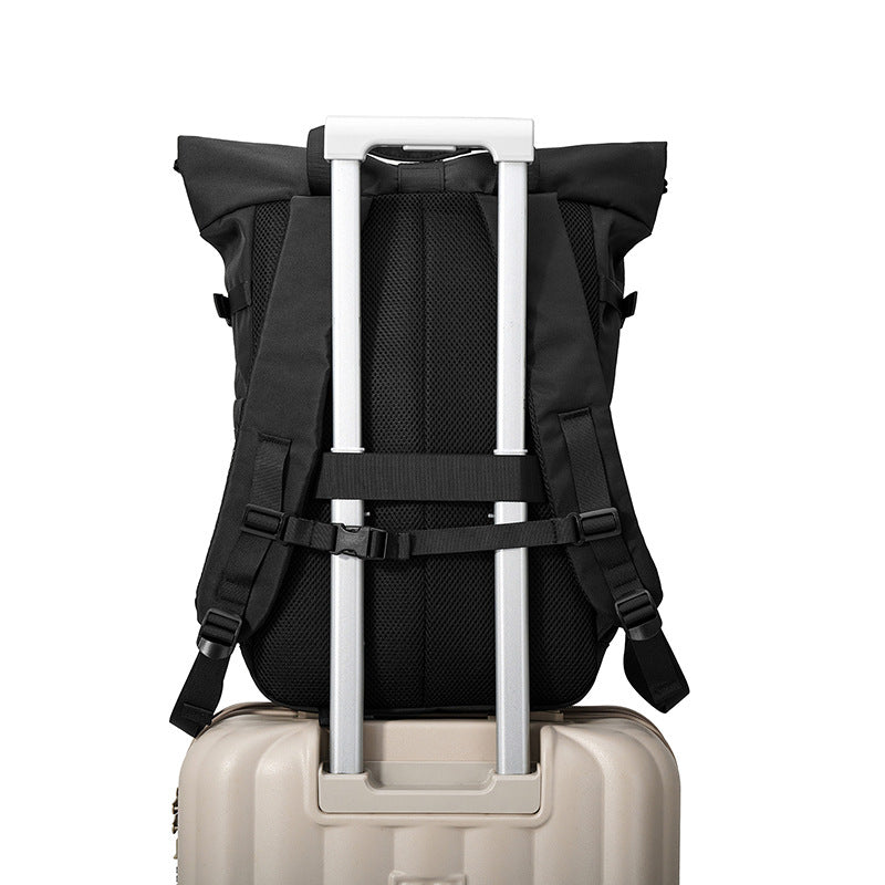 Backpack with roll closure and durable materials