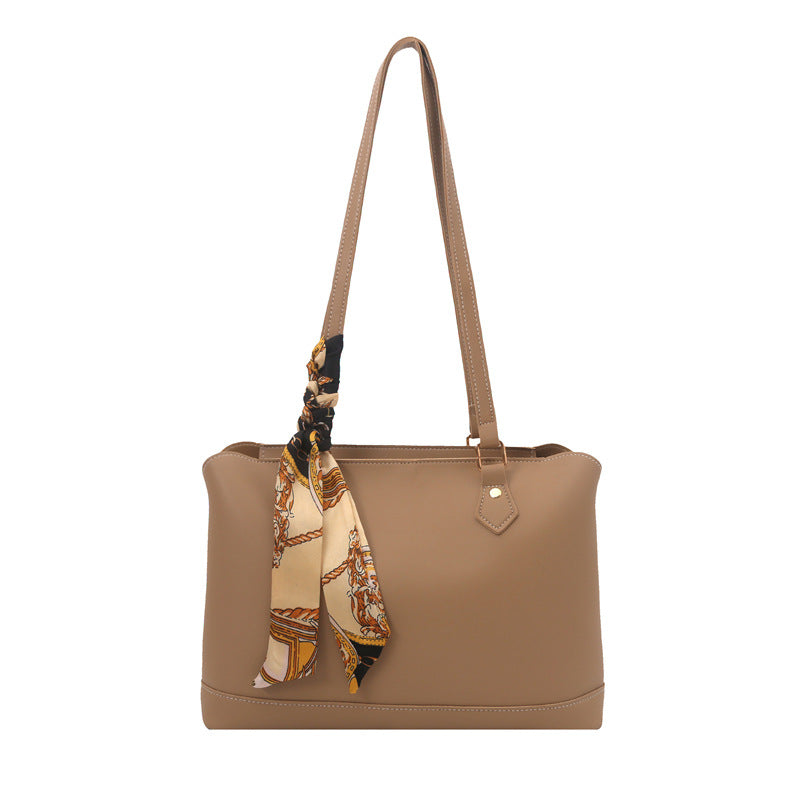Elegant Structured Tote Bag with Decorative Scarf