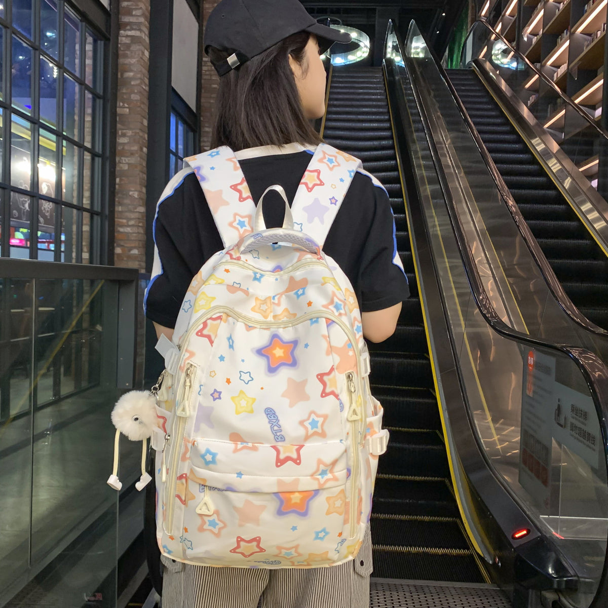 Backpack with Colorful Star Motif and Multifunctional Compartments