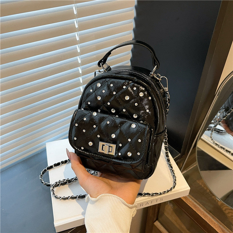 Quilted Mini Backpack with Rhinestone Accents
