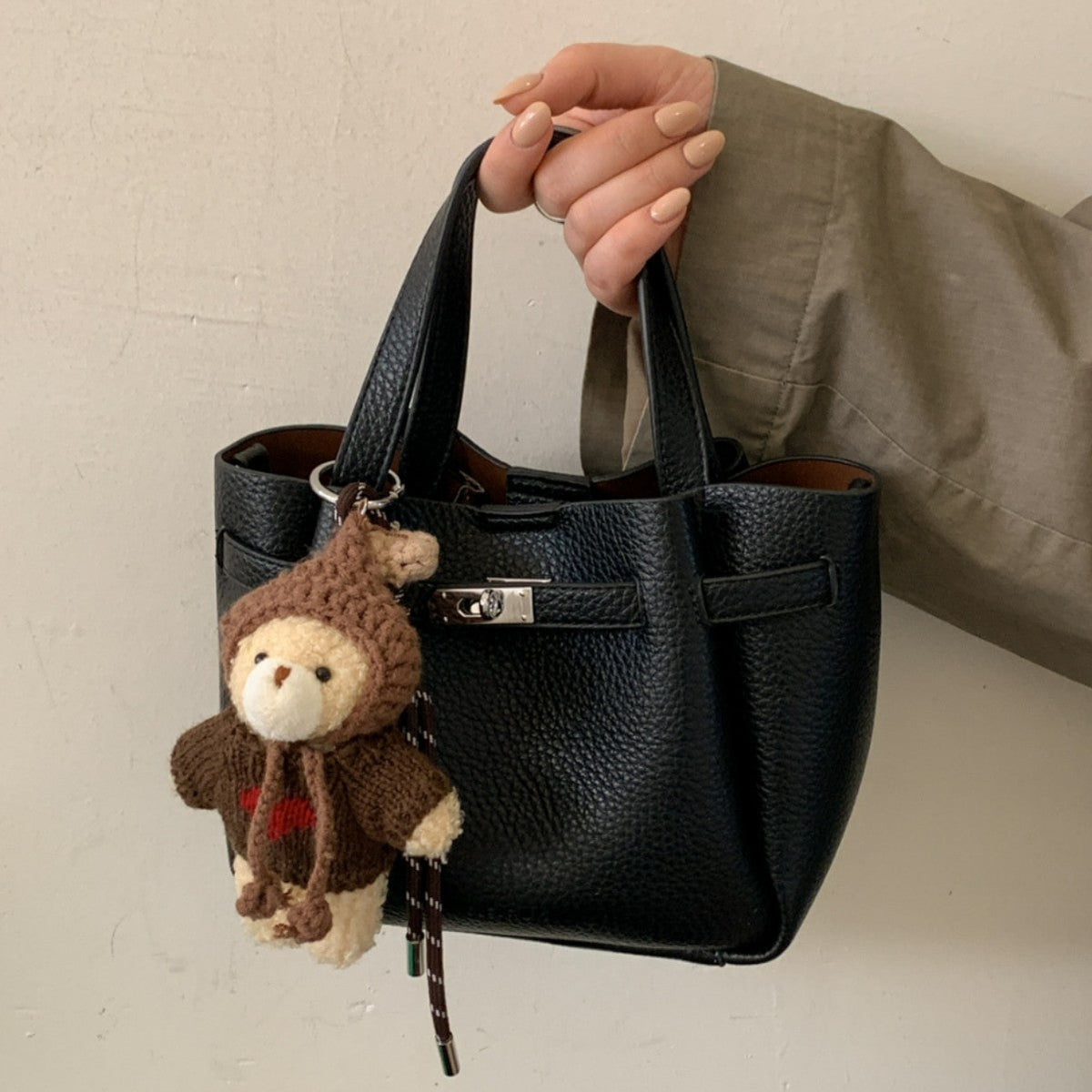 Mini Handbag with Cute Plush Pendant