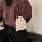 Ladies mini handbag with detachable pearl chain