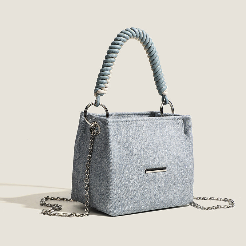 Denim Mini Handbag with Elegant Chain Strap