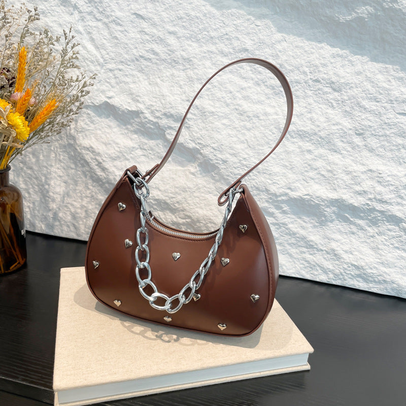 Chic Heart-Embellished Shoulder Bag