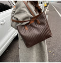 Woven Leather Shoulder Tote Bag