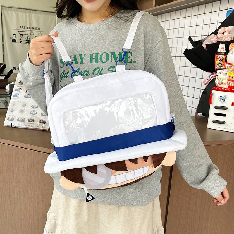 Plush backpack with clear window