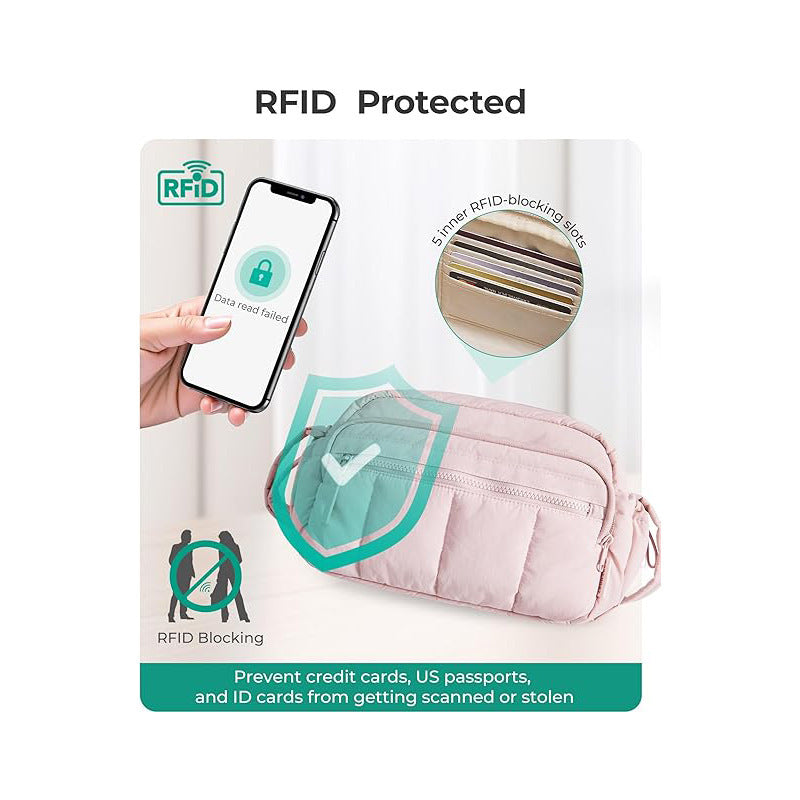 Padded shoulder bag with multiple zip pockets