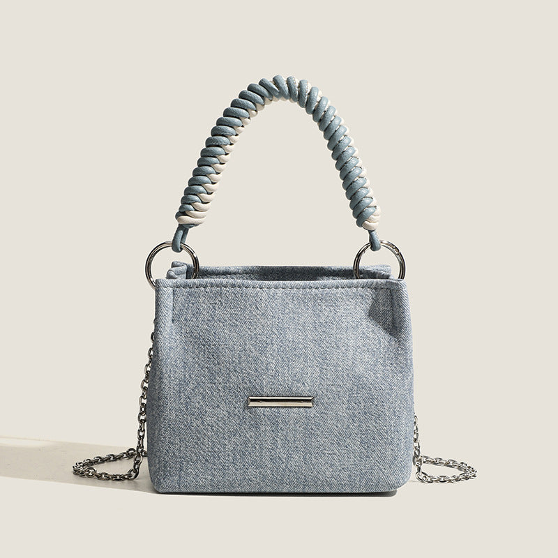 Denim Mini Handbag with Elegant Chain Strap