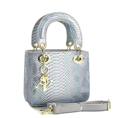elegant mini handbag in modern snake leather look with detachable shoulder strap
