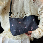 denim mini handbag with colorful embroidery design
