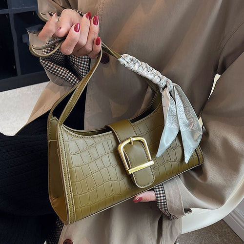Crocodile-Embossed Mini Crossbody Handbag