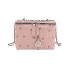 mini handbag with elegant quilting and chain pendant