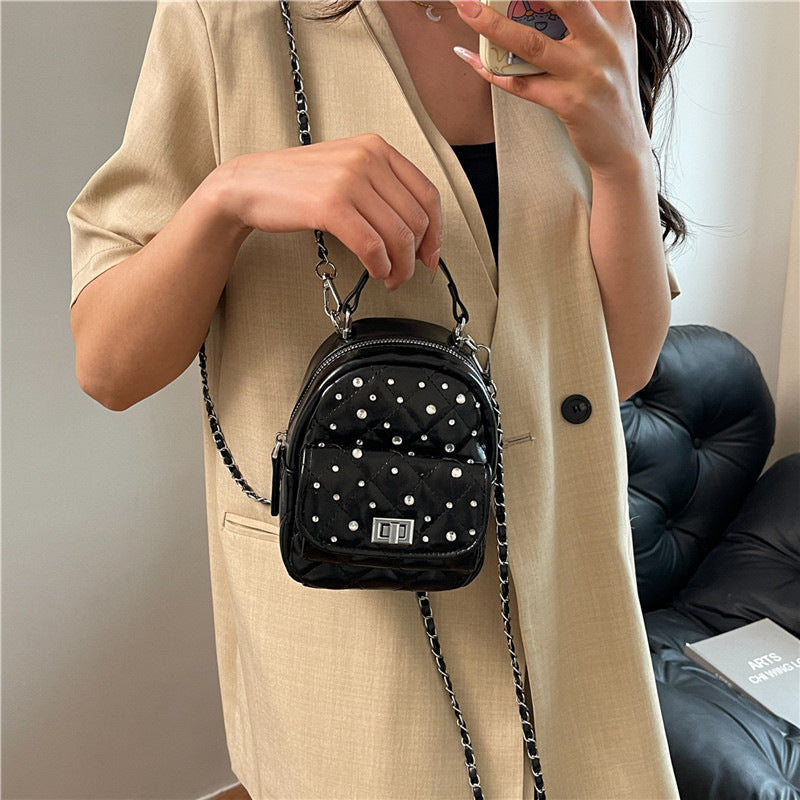 Quilted Mini Backpack with Rhinestone Accents