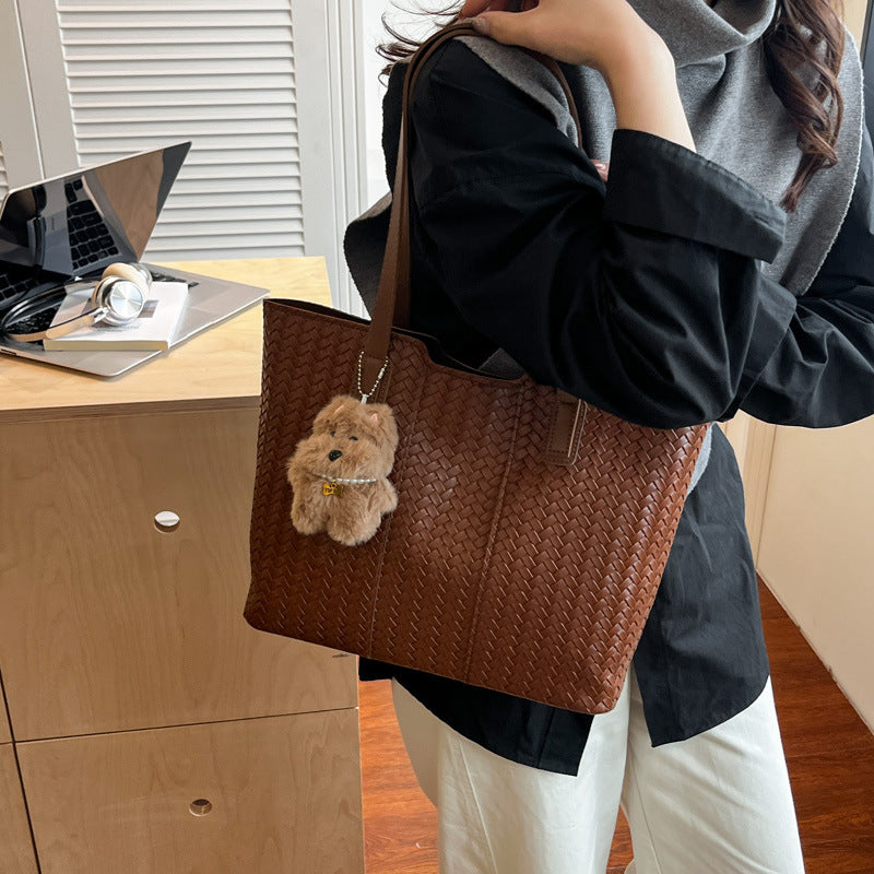 Woven Leather Shoulder Tote Bag