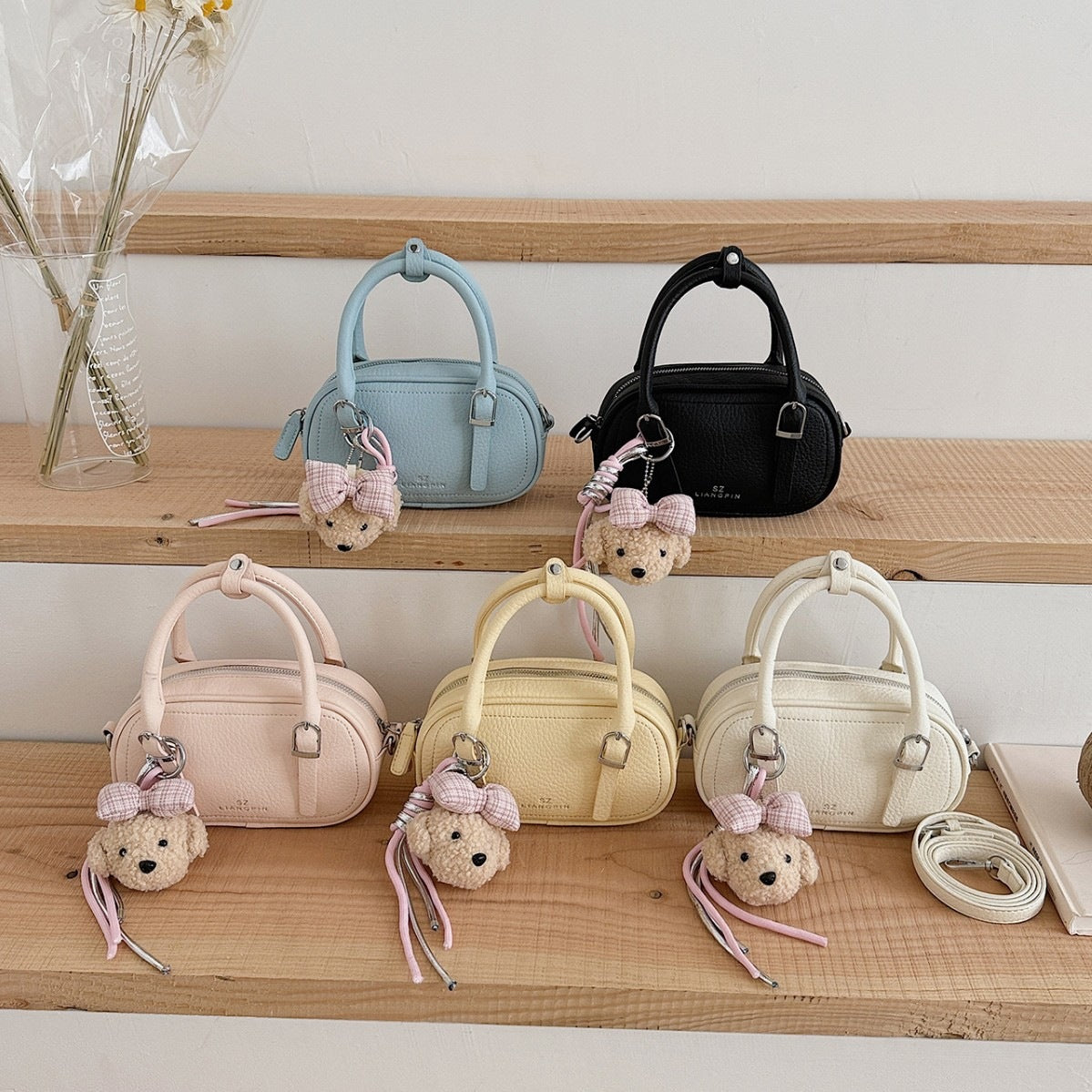 mini handbag with removable teddy keychain
