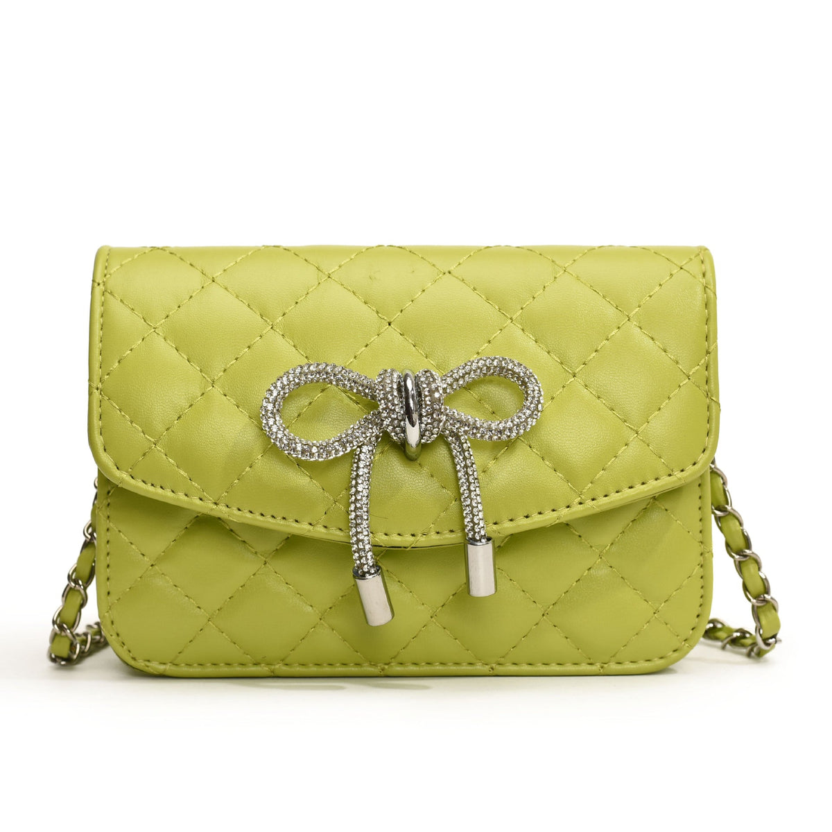 mini handbag with luxurious quilted pattern and sparkling chain pendant