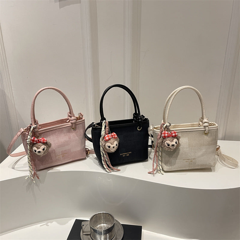 Ladies Mini Handbag with Removable Plush Toy Pendant