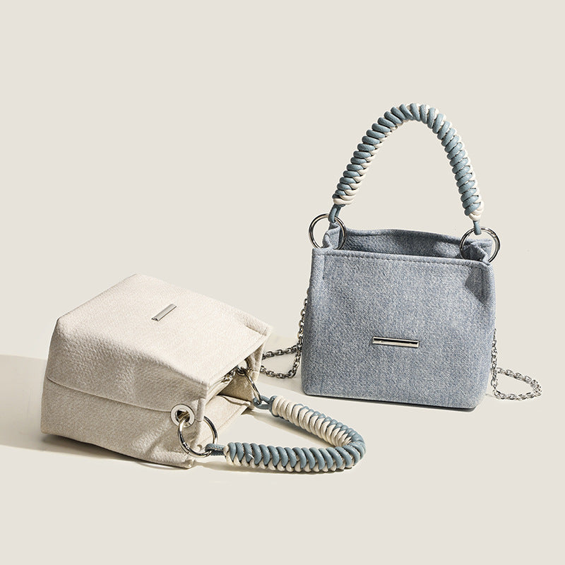 Denim Mini Handbag with Elegant Chain Strap