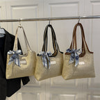 Textured Weave Tote Bag with Elegant Bow