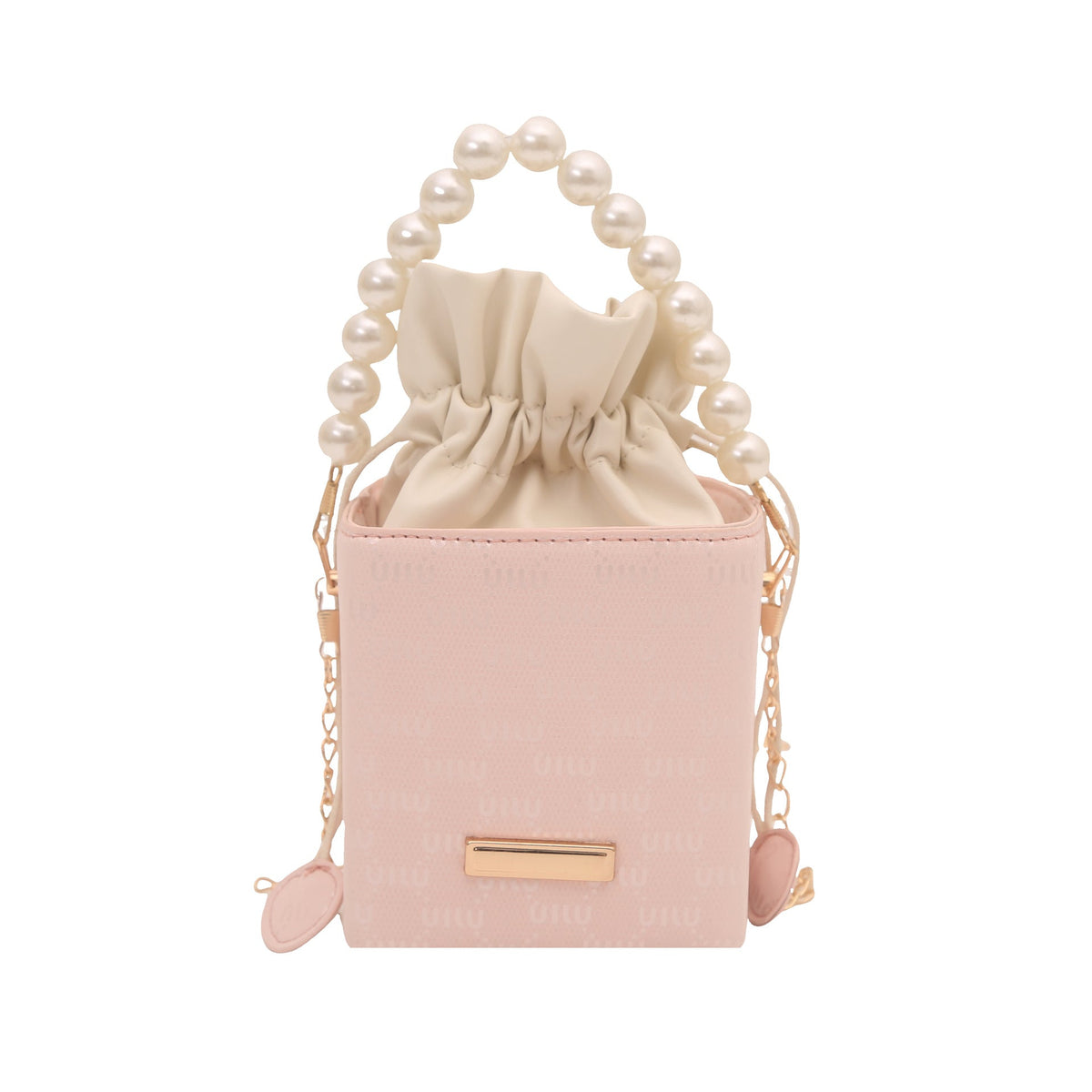 Elegant Pearl-Handled Mini Bucket Bag