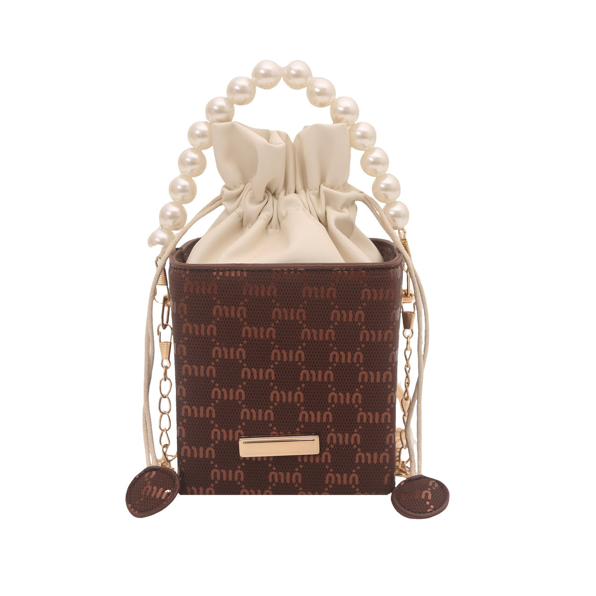 Elegant Pearl-Handled Mini Bucket Bag