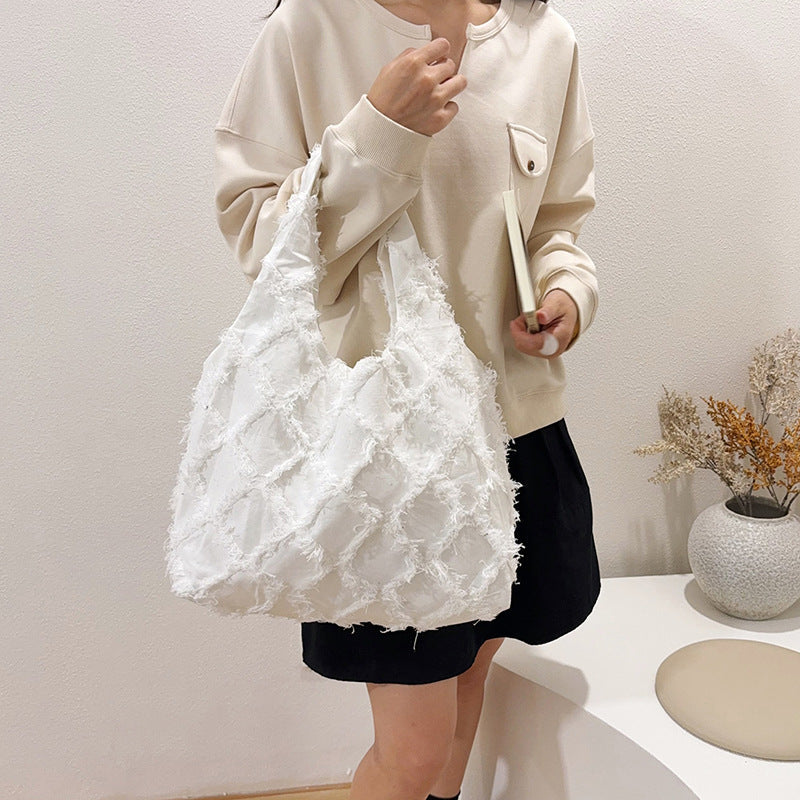 Fringed Textured Shoulder Bag