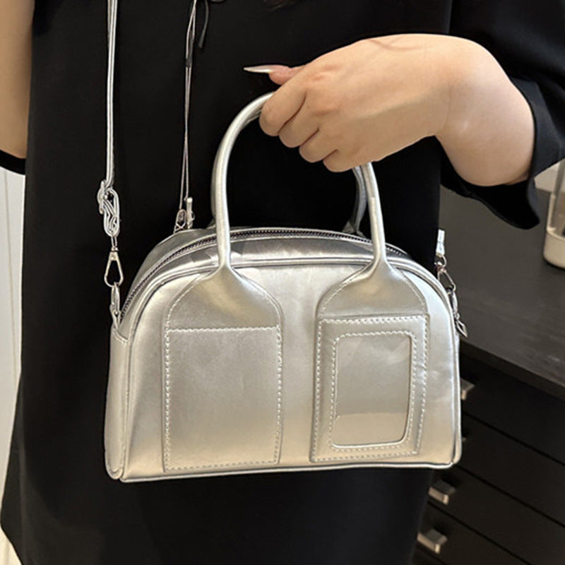 mini handbag with cute plush pendant and delicate bow decoration