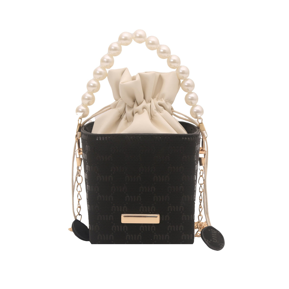 Elegant Pearl-Handled Mini Bucket Bag