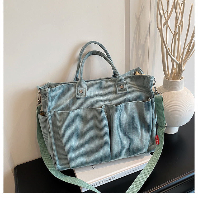 Corduroy Multi-Pocket Tote Bag