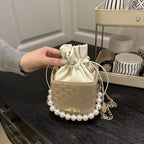 Elegant Pearl-Handled Mini Bucket Bag
