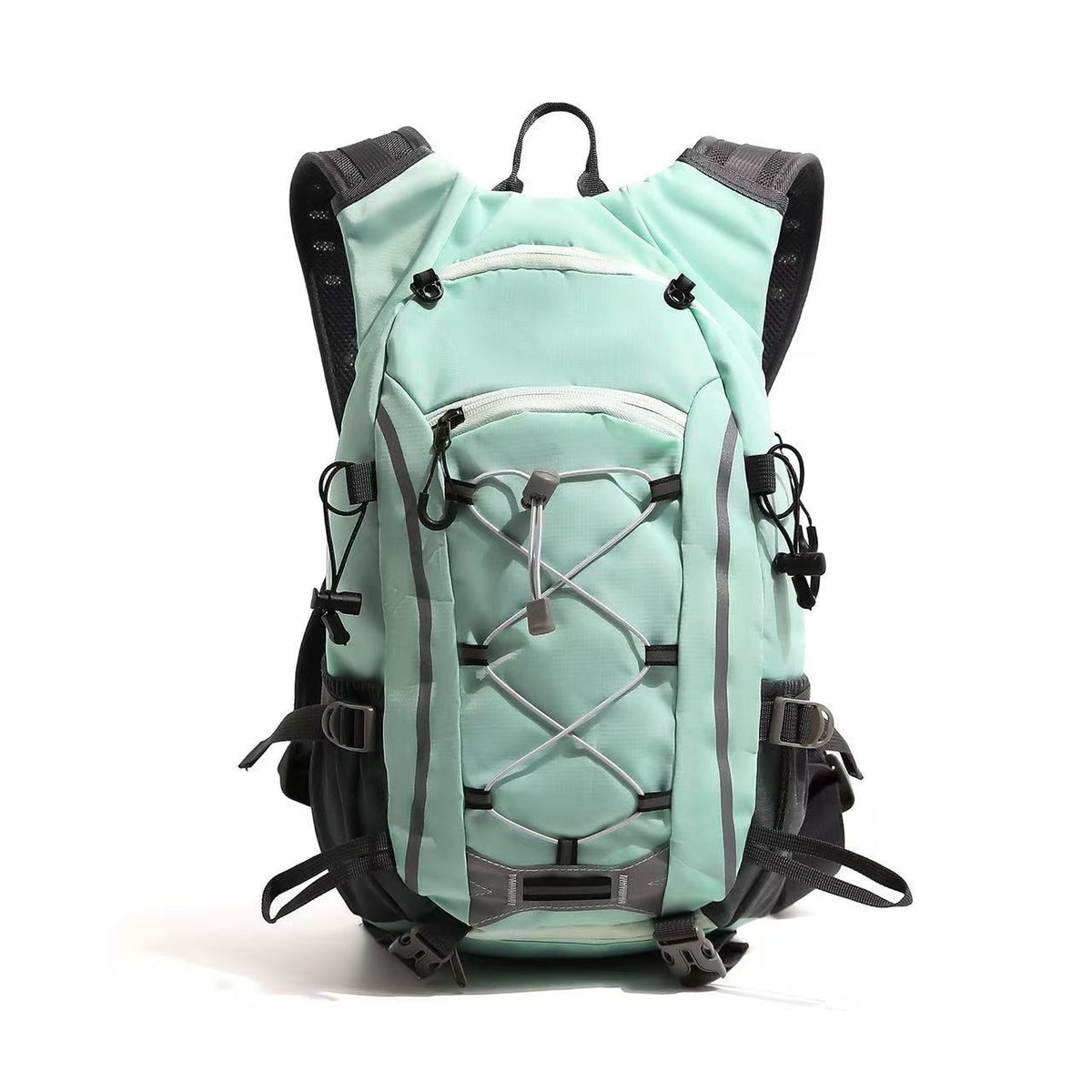 Sporty hiking backpack with ergonomic carrying system and reflective accents