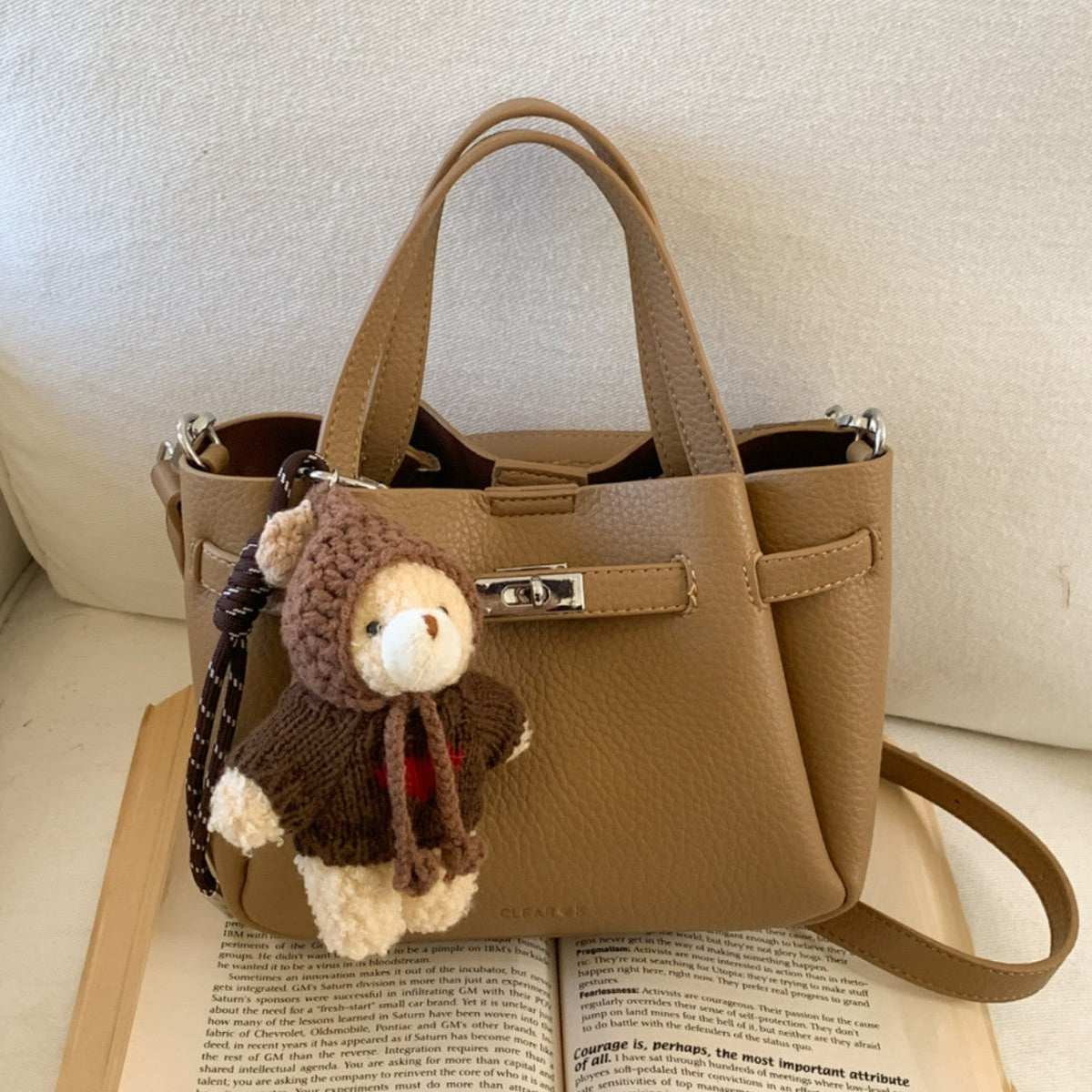 Mini Handbag with Cute Plush Pendant