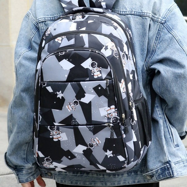 Fashionable school backpack with astronaut motif