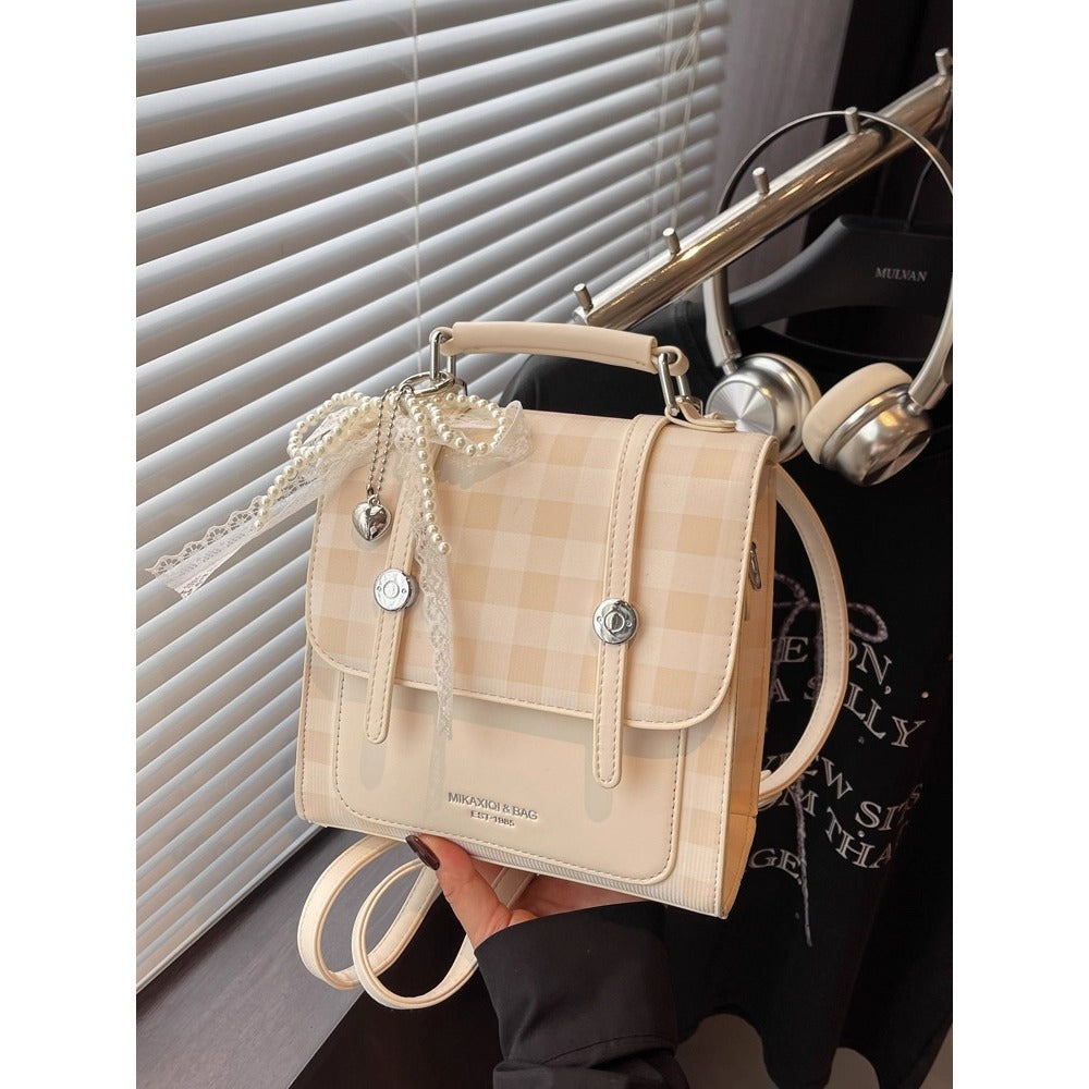 Vintage-Style Checkered Crossbody Bag