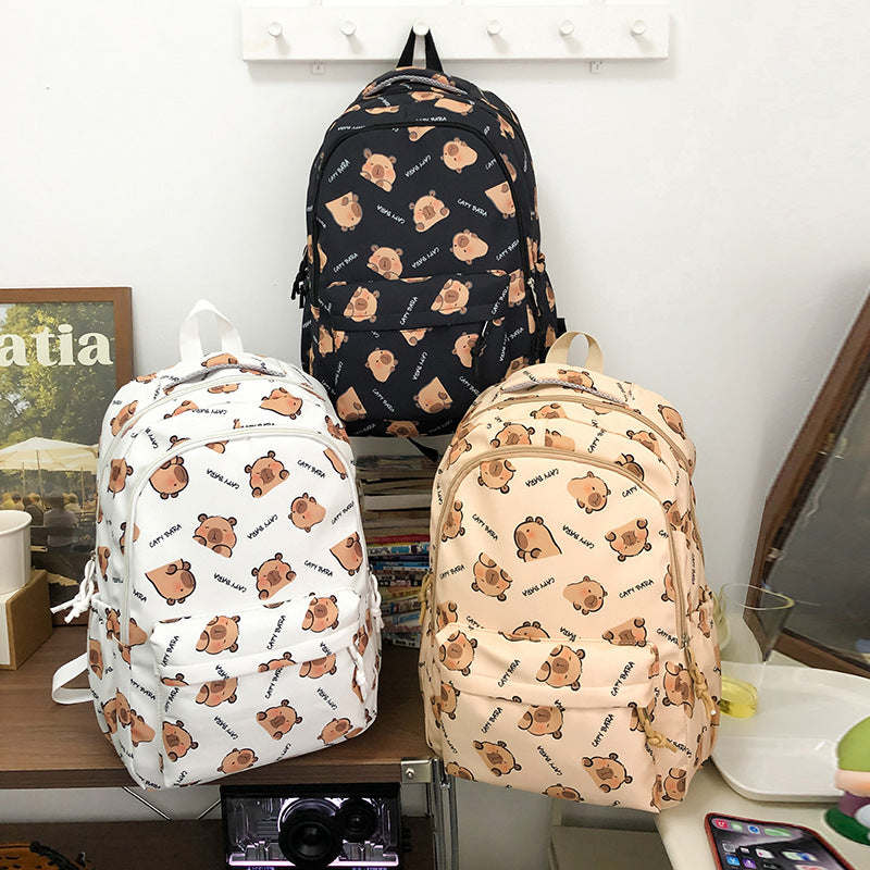 Backpack with Child-Friendly Capybara Design and Practical Compartments