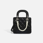 Women’s mini handbag with pearl-embellished chain and quilted design