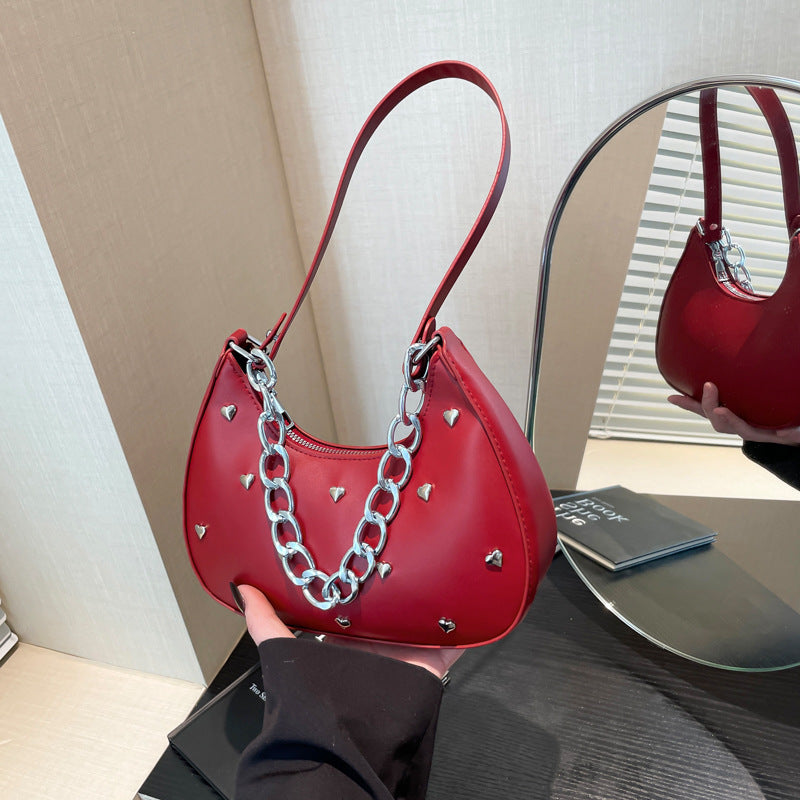 Chic Heart-Embellished Shoulder Bag