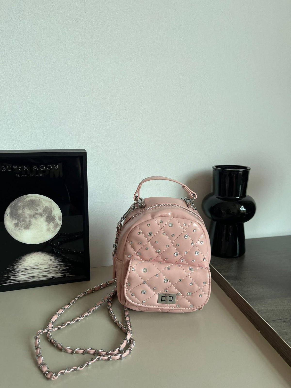 Quilted Mini Backpack with Rhinestone Accents