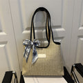 Textured Weave Tote Bag with Elegant Bow