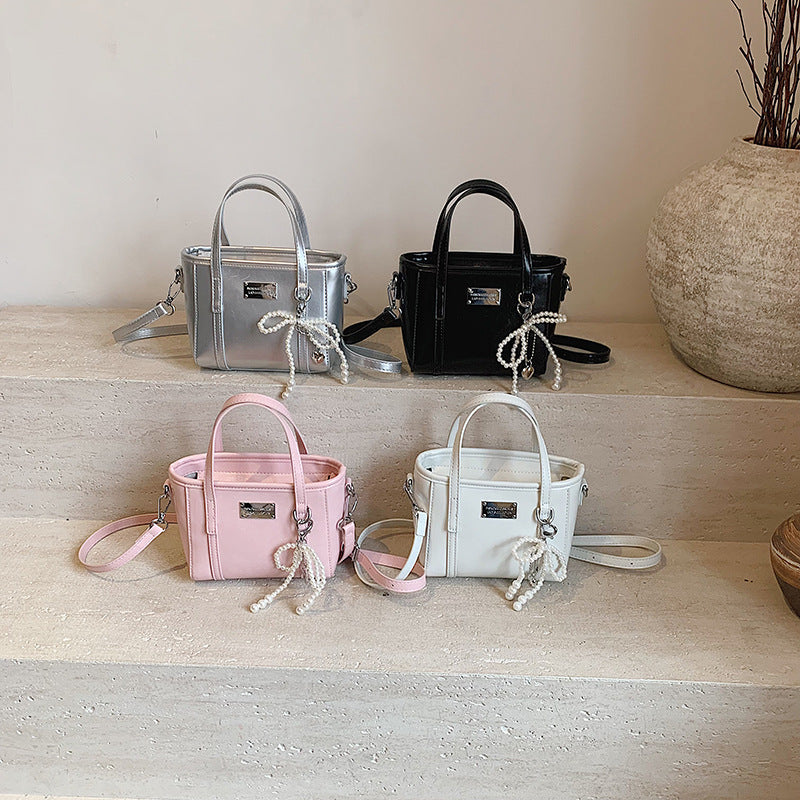 Women Mini Handbag with Pearl-Studded Pendant