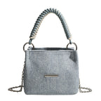 Denim Mini Handbag with Elegant Chain Strap