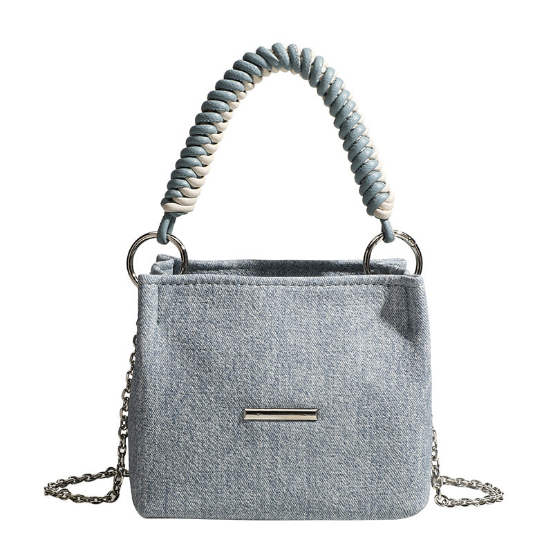 Denim Mini Handbag with Elegant Chain Strap