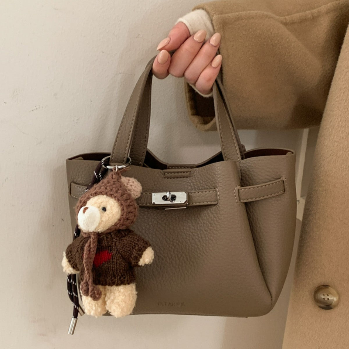 Mini Handbag with Cute Plush Pendant
